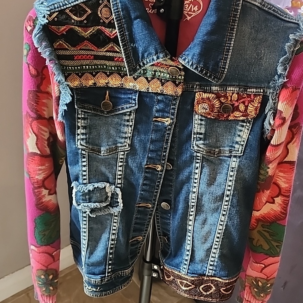 Desigual Denim & Floral Patchwork Jacket Size 13/14
